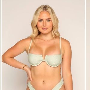 “Sofia Green” Polka Dot Green & White Bikini Top